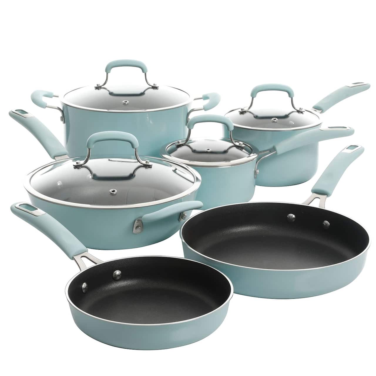 Kenmore Elite Andover Nonstick Aluminum Glacier Blue Cookware Set (10-Piece)